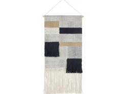 New Beliani Decorazione da parete in tessuto HANGU Cotone 114 cm Beige Beige Nero
