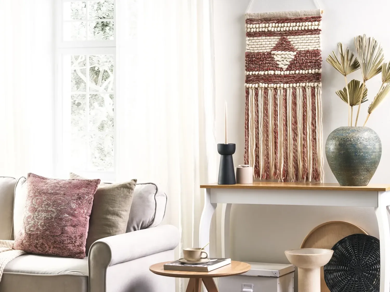 Online Beliani Decorazione da parete in tessuto SAIF Lana 90 cm Rosso Beige Rosso
