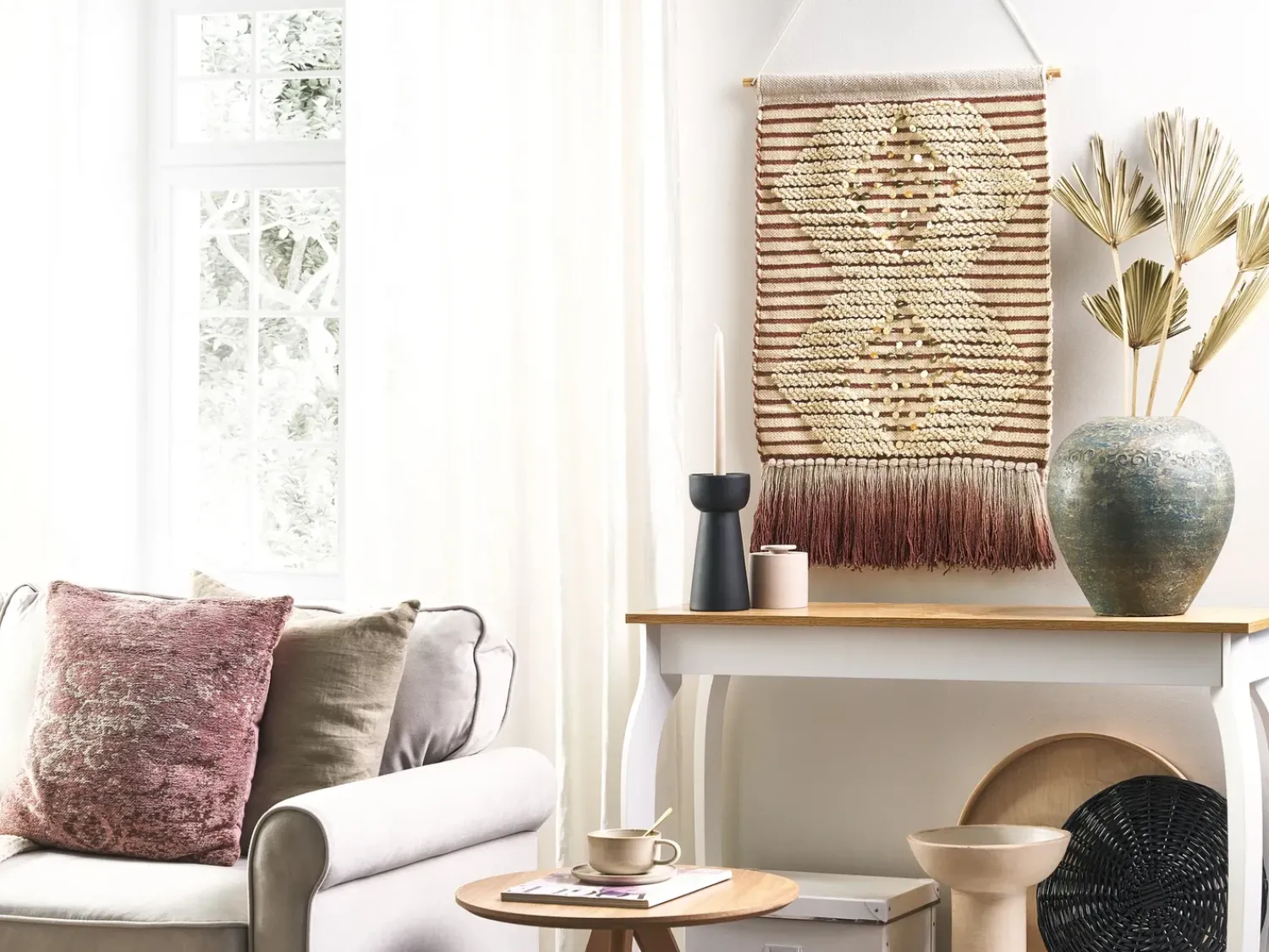 Discount Beliani Decorazione da parete in tessuto SABO Cotone 75 cm Beige Beige Oro Rosso