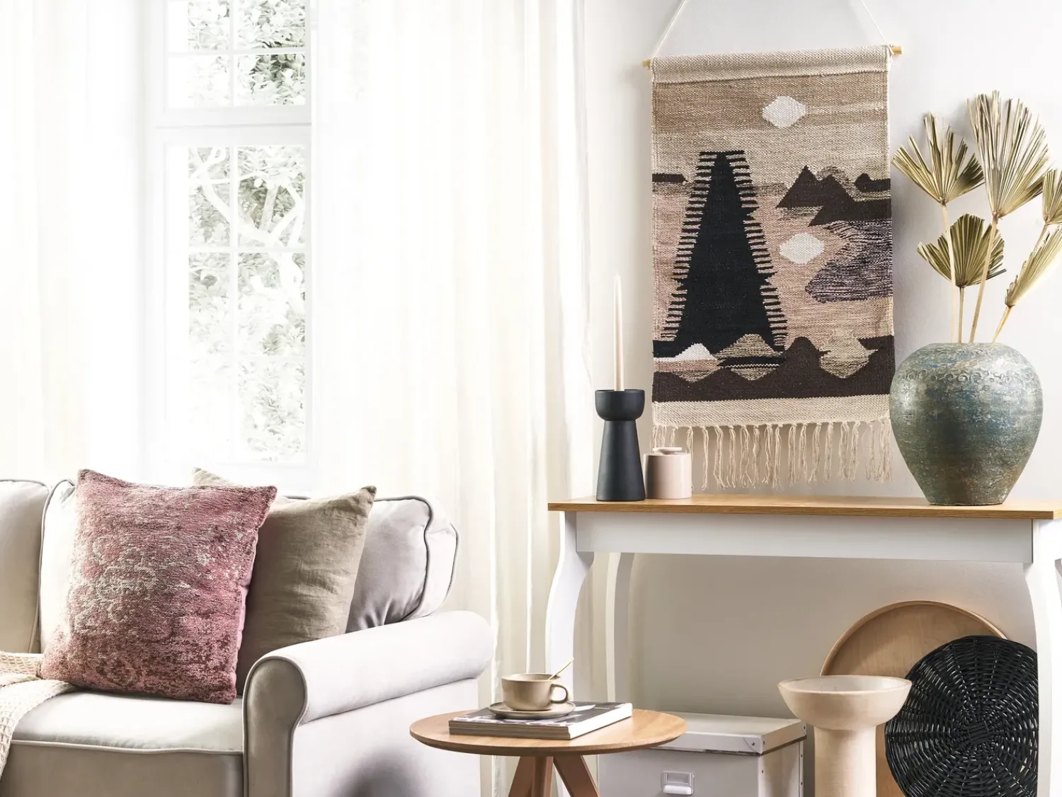 Beliani Decorazione da parete in tessuto SANGAR Cotone 84 cm Multicolore Bianco Beige Marrone Nero Rosa