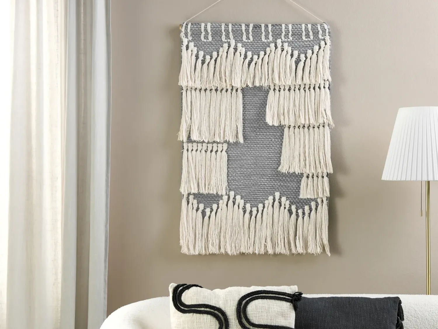 Discount Beliani Decorazione da parete in tessuto MAHRI Cotone 106 cm Grigio Beige Grigio