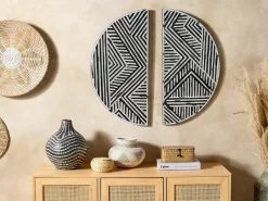 Hot Beliani Decorazione da parete MANDAU Vetro 76 cm Nero Bianco Nero
