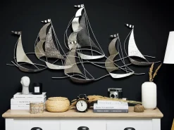 Hot Beliani Decorazione da parete Nave AMERICIUM Metallo 67 cm Argento Argento Oro