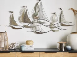 Hot Beliani Decorazione da parete Nave AMERICIUM Metallo 67 cm Argento Argento Oro