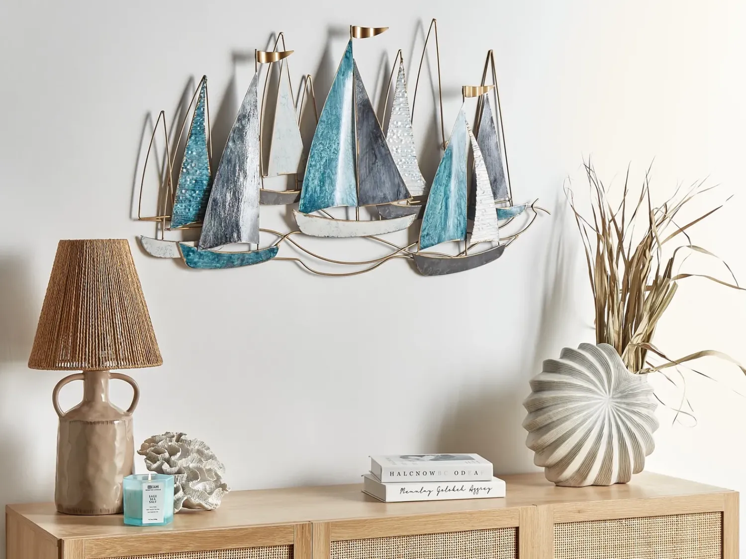 Clearance Beliani Decorazione da parete Nave BOHRIUM Metallo 50 cm Blu Bianco Blu Nero Oro