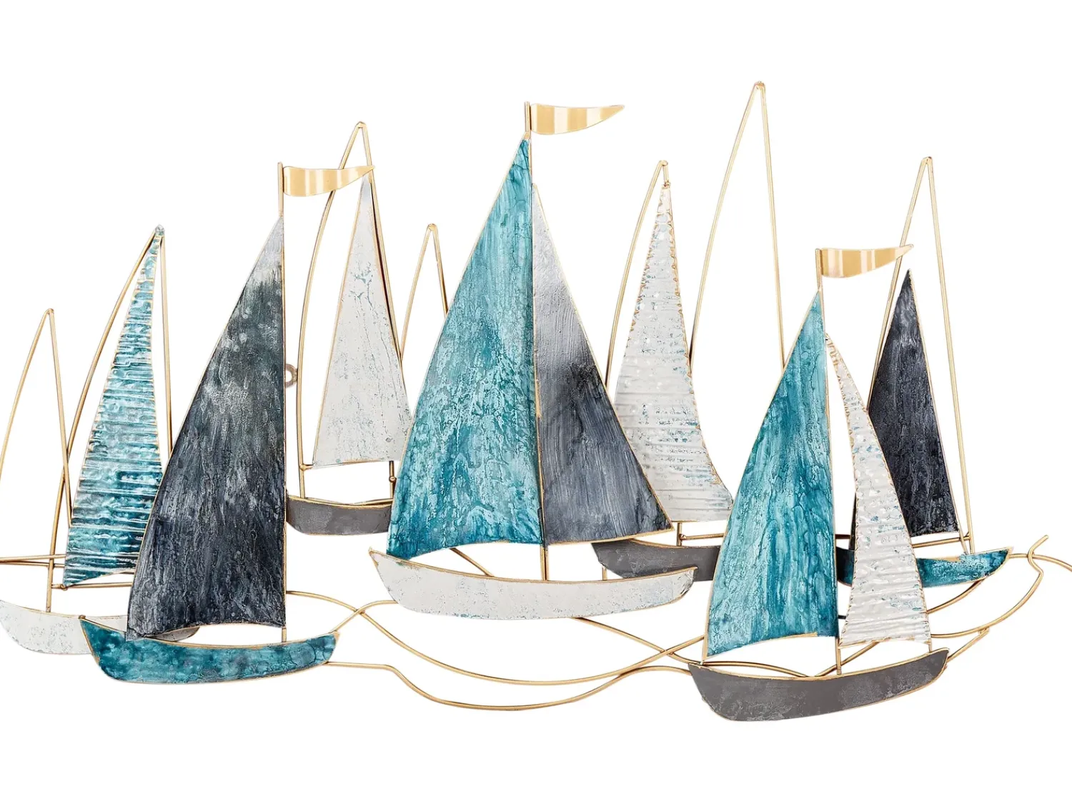 Clearance Beliani Decorazione da parete Nave BOHRIUM Metallo 50 cm Blu Bianco Blu Nero Oro