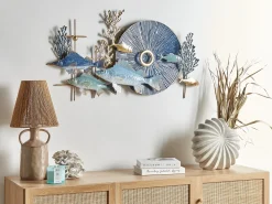 Sale Beliani Decorazione da parete Pesce BARIUM Metallo 48 cm Blu Blu Oro