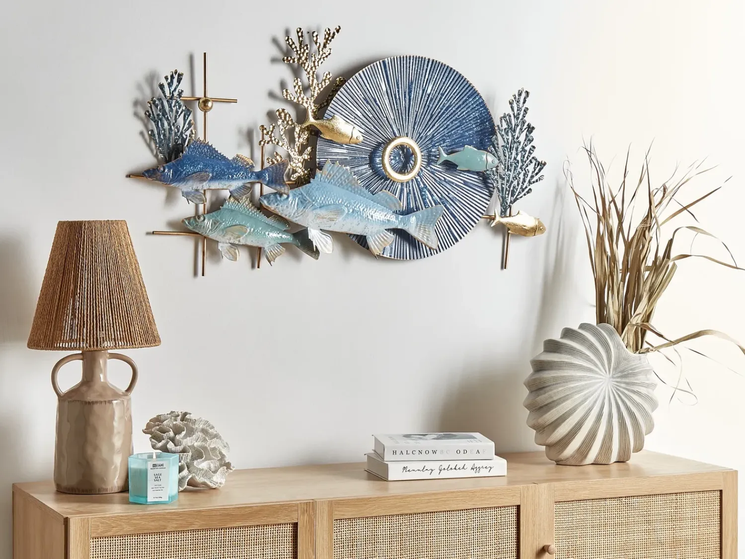 Sale Beliani Decorazione da parete Pesce BARIUM Metallo 48 cm Blu Blu Oro