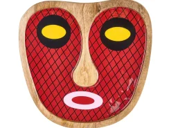Outlet Beliani Decorazione da parete Volto KATSINA Legno di mango 22 cm Rosso Giallo Rosso Nero