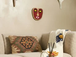Outlet Beliani Decorazione da parete Volto KATSINA Legno di mango 22 cm Rosso Giallo Rosso Nero