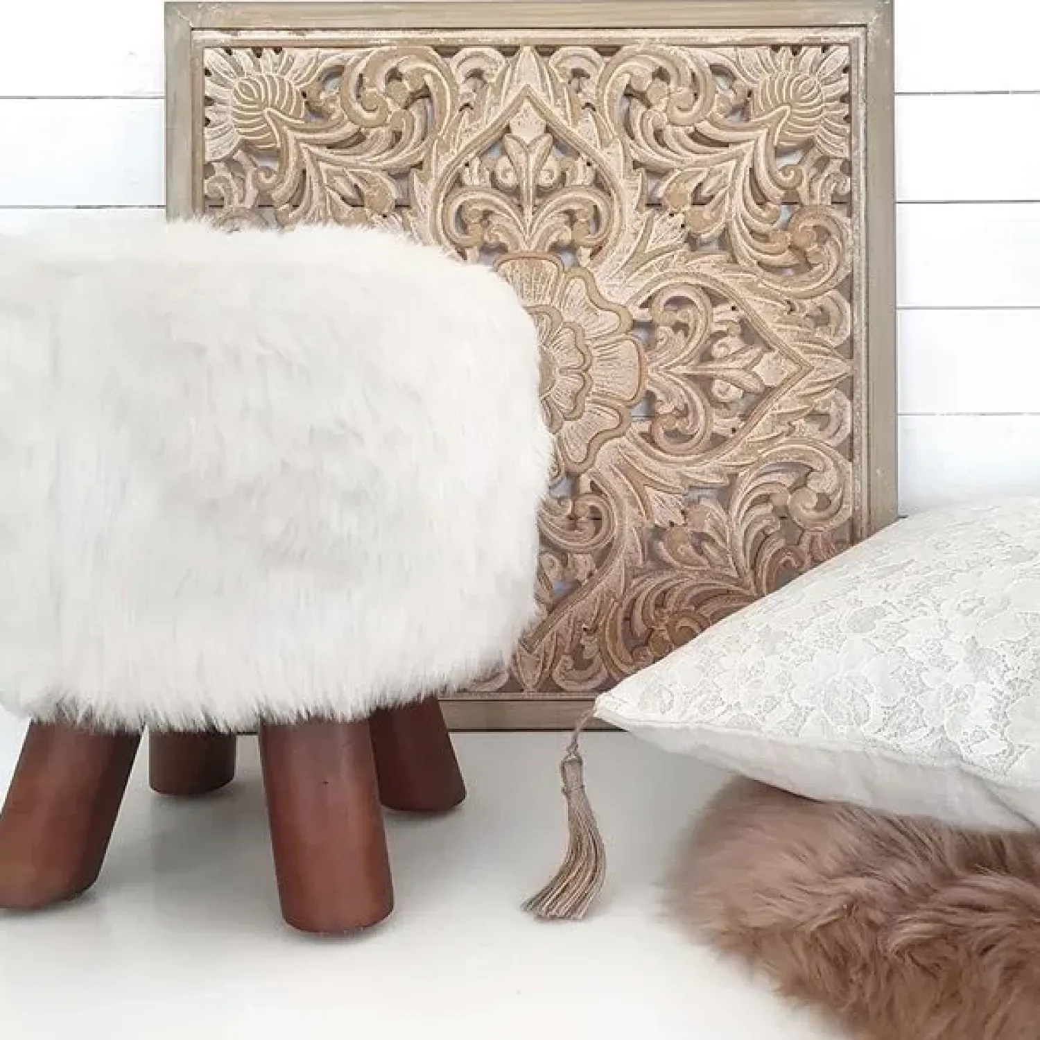 Hot Beliani Decorazione da parete YONORA 60 cm Bianco Bianco Marrone