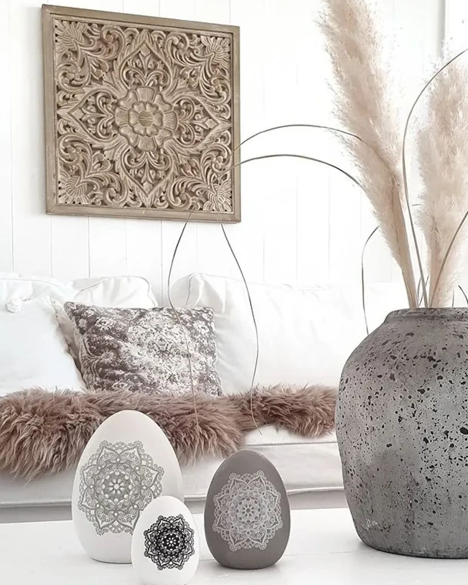 Hot Beliani Decorazione da parete YONORA 60 cm Bianco Bianco Marrone