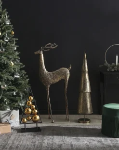 Beliani Decorazione natalizia a pavimento PELLO Renna 126 cm Oro