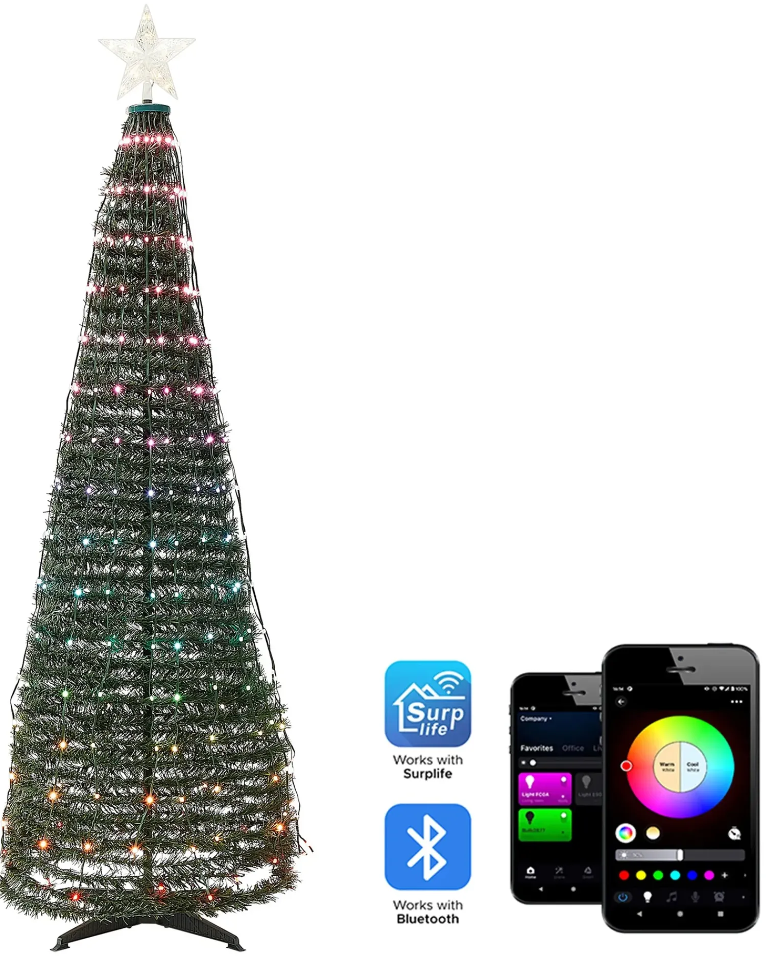 Online Beliani Decorazione natalizia a pavimento Smart LED con App SAARLOQ Albero di Natale Verde
