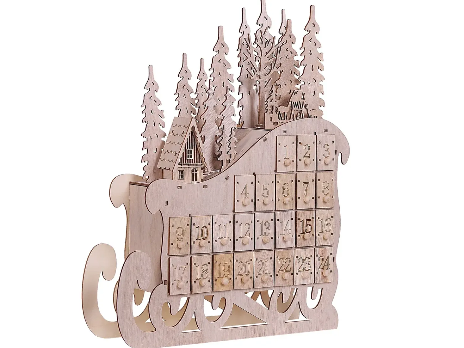 New Beliani Decorazione natalizia LED IMPALA Calendario dell'Avvento 40 cm chiaro Marrone