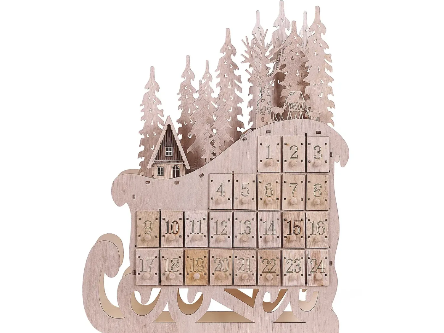 New Beliani Decorazione natalizia LED IMPALA Calendario dell'Avvento 40 cm chiaro Marrone