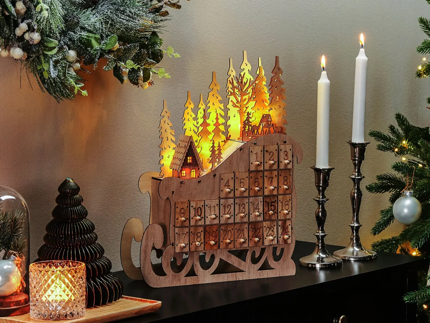 New Beliani Decorazione natalizia LED IMPALA Calendario dell'Avvento 40 cm chiaro Marrone