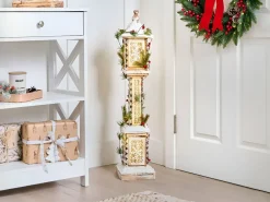 Outlet Beliani Decorazione natalizia LED LENTIRA Lampada da palo 80 cm Marrone chiaro Bianco Verde Marrone