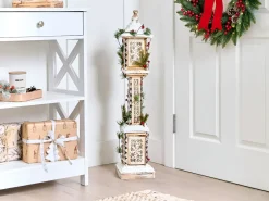Outlet Beliani Decorazione natalizia LED LENTIRA Lampada da palo 80 cm Marrone chiaro Bianco Verde Marrone
