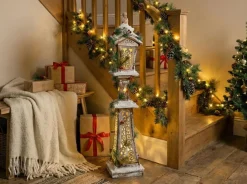 Hot Beliani Decorazione natalizia LED LIESVESI Lampada da palo 80 cm Marrone chiaro Bianco Verde Marrone