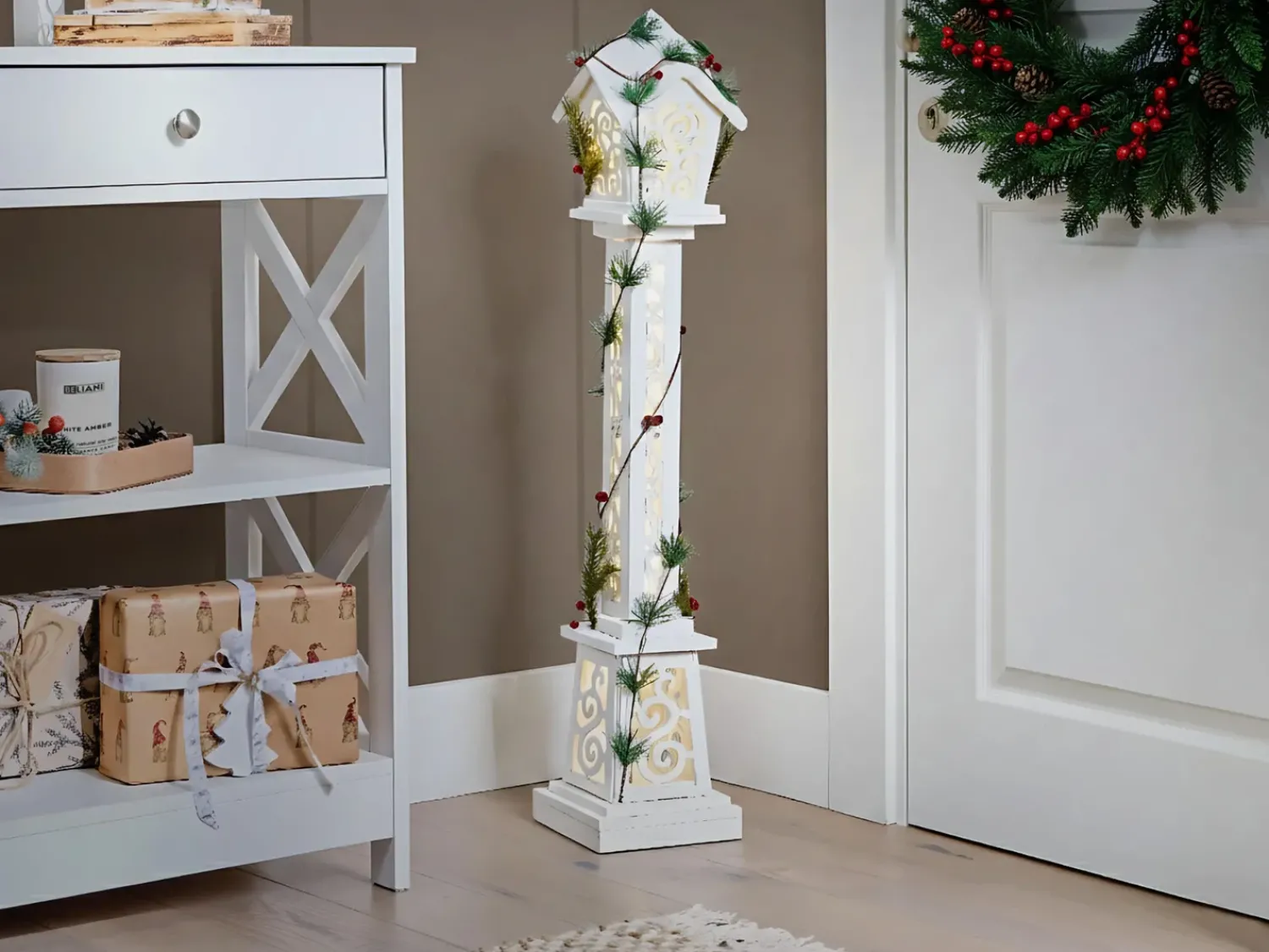Best Beliani Decorazione natalizia LED LUMMENE Lampada da palo 80 cm Bianco Bianco Rosso Verde