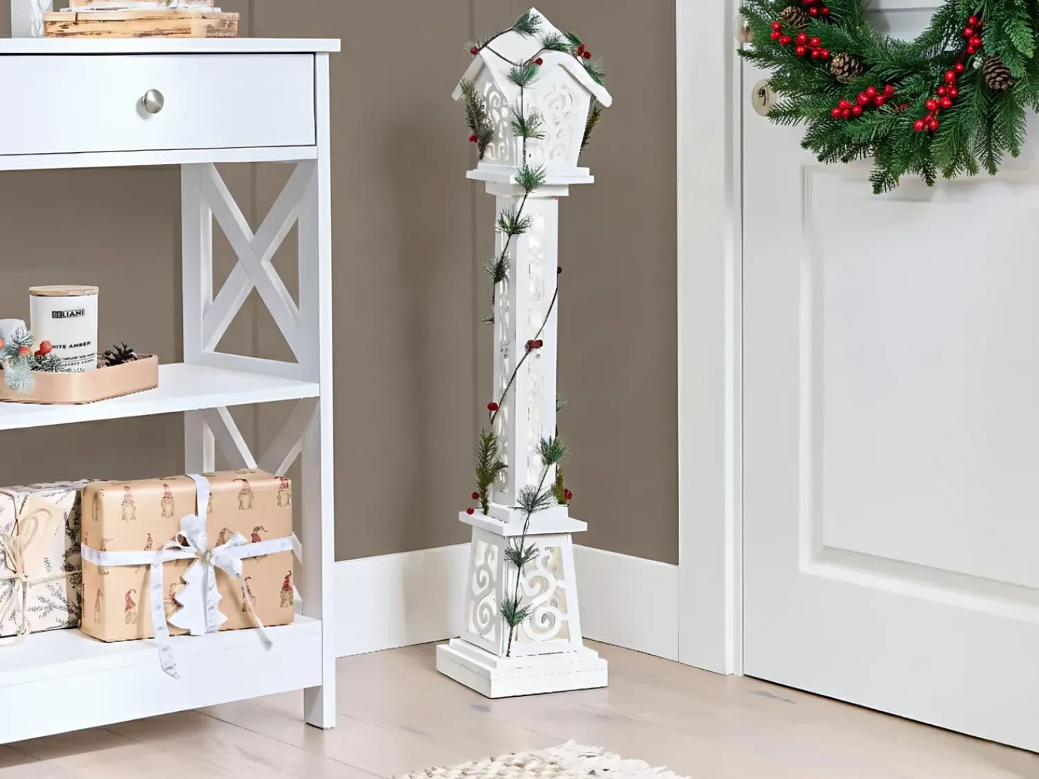 Best Beliani Decorazione natalizia LED LUMMENE Lampada da palo 80 cm Bianco Bianco Rosso Verde