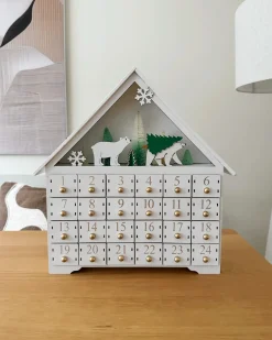Outlet Beliani Decorazione natalizia LED MJOSA Calendario dell'Avvento 33 cm Bianco Bianco Oro Verde