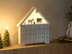 Outlet Beliani Decorazione natalizia LED MJOSA Calendario dell'Avvento 33 cm Bianco Bianco Oro Verde