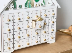 Outlet Beliani Decorazione natalizia LED MJOSA Calendario dell'Avvento 33 cm Bianco Bianco Oro Verde