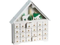 Outlet Beliani Decorazione natalizia LED MJOSA Calendario dell'Avvento 33 cm Bianco Bianco Oro Verde