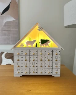 Outlet Beliani Decorazione natalizia LED MJOSA Calendario dell'Avvento 33 cm Bianco Bianco Oro Verde