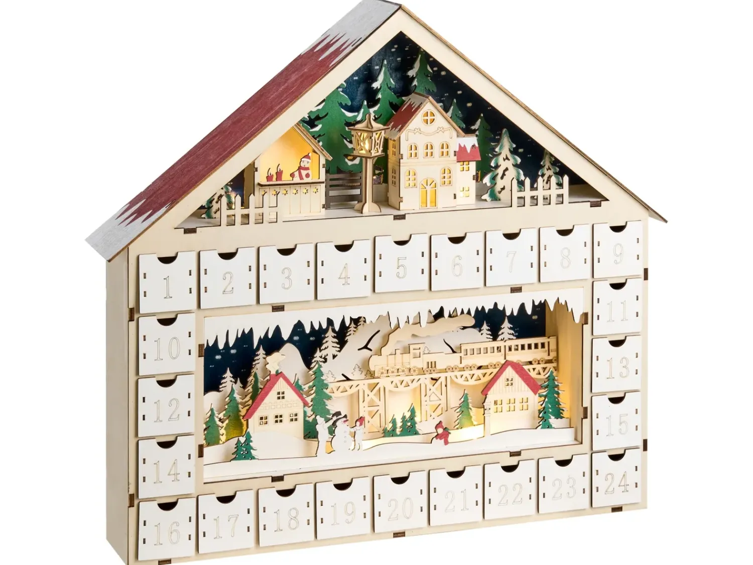 Best Beliani Decorazione natalizia LED NISSER Calendario dell'Avvento 44 cm Marrone chiaro Marrone Multicolore