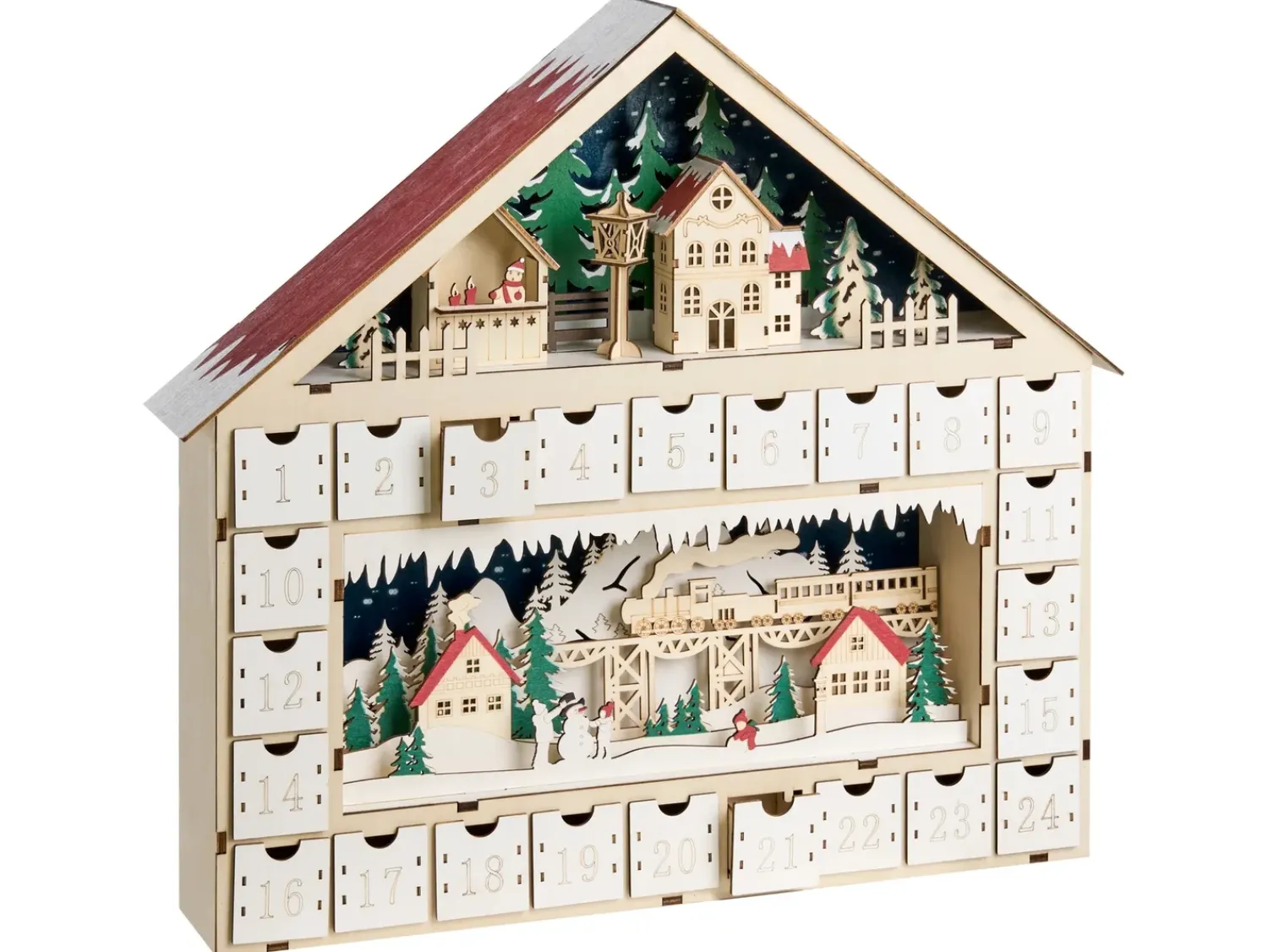 Best Beliani Decorazione natalizia LED NISSER Calendario dell'Avvento 44 cm Marrone chiaro Marrone Multicolore