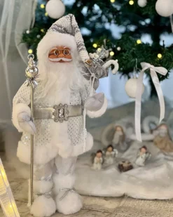 Best Beliani Decorazione natalizia NELAUG Babbo Natale 48 cm Argento Bianco Argento