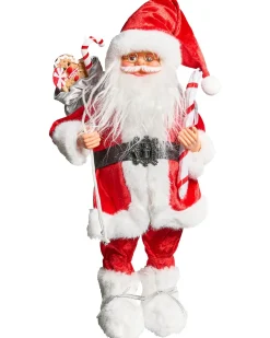 Outlet Beliani Decorazione natalizia ORMSAVATNET Babbo Natale 45 cm Rosso Bianco Rosso