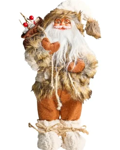 Discount Beliani Decorazione natalizia SVARTEVATNET Babbo Natale 37 cm Marrone/Bianco Beige Bianco Marrone