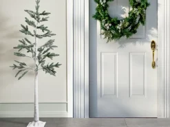 Beliani Decorazione per esterni LED ALBIONI Albero 180 cm Bianco Bianco Verde