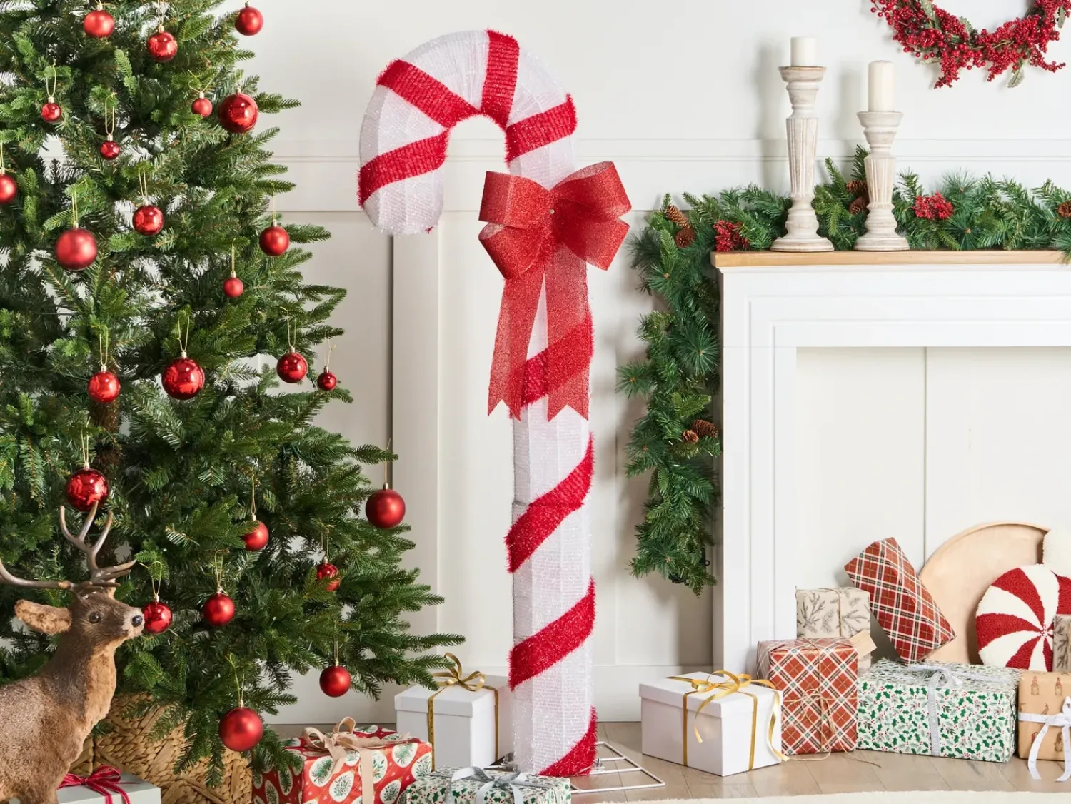 Beliani Decorazione per esterni LED ALARNI Bastoncino di zucchero 150 cm Rosso Bianco Rosso