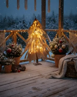 New Beliani Decorazione per esterni LED BIFROST Albero di Natale 123 cm Beige Beige Marrone