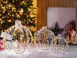 Outlet Beliani Decorazione per esterni LED GAROUR Palla di Natale 65/50/40 cm Oro