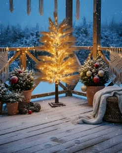 Best Beliani Decorazione per esterni LED HAUGANES Albero di Natale 190 cm Beige