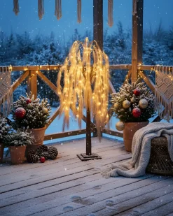 Hot Beliani Decorazione per esterni LED KOPASKER Albero 160 cm Beige Beige Marrone