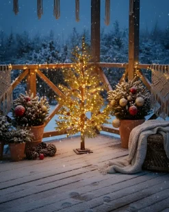 Outlet Beliani Decorazione per esterni LED LAUGARAS Albero di Natale 150 cm Verde Marrone Verde