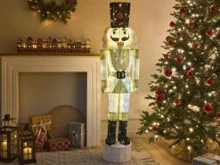 Beliani Decorazione per esterni LED STOROVAN Schiaccianoci 152 cm Bianco/Oro Bianco Oro Nero