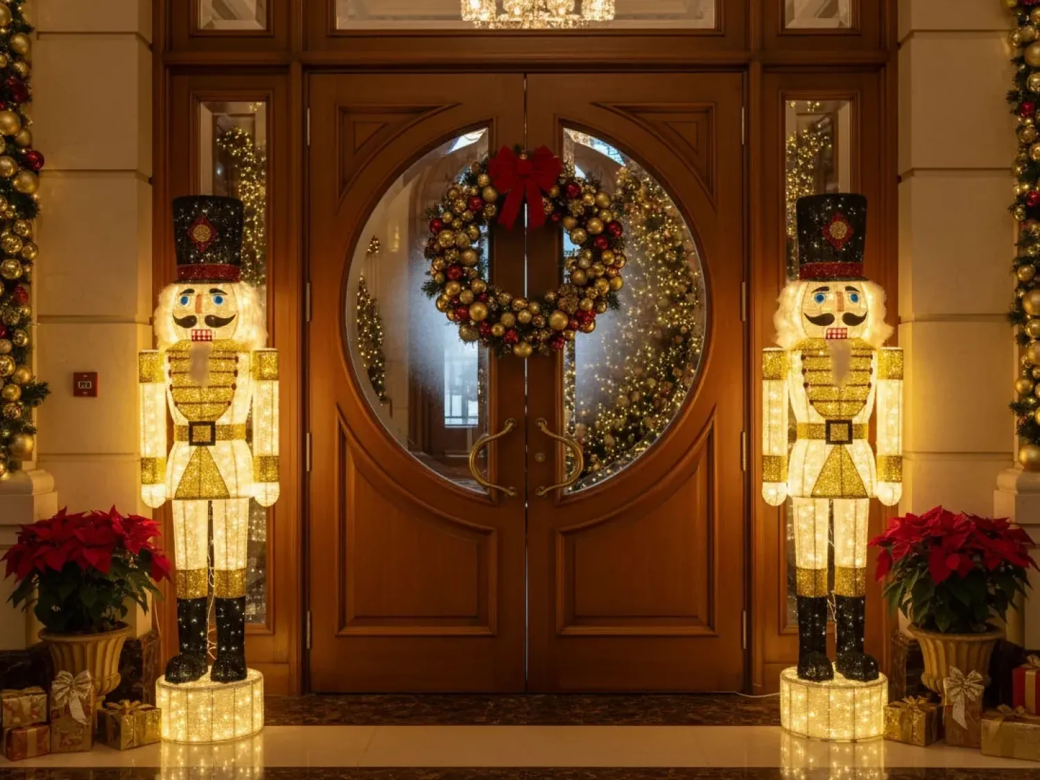 Beliani Decorazione per esterni LED STOROVAN Schiaccianoci 152 cm Bianco/Oro Bianco Oro Nero