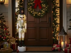 Beliani Decorazione per esterni LED STOROVAN Schiaccianoci 152 cm Bianco/Oro Bianco Oro Nero