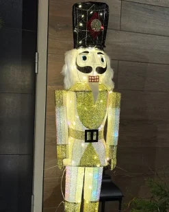 Beliani Decorazione per esterni LED STOROVAN Schiaccianoci 152 cm Bianco/Oro Bianco Oro Nero