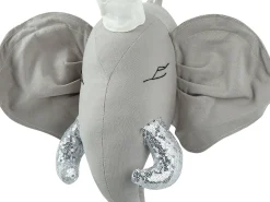 Discount Beliani Decorazioni da Parete Cameretta Elefante TANTOR Cotone 33 cm Grigio Argento Bianco Grigio