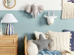Discount Beliani Decorazioni da Parete Cameretta Elefante TANTOR Cotone 33 cm Grigio Argento Bianco Grigio