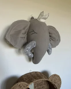 Discount Beliani Decorazioni da Parete Cameretta Elefante TANTOR Cotone 33 cm Grigio Argento Bianco Grigio